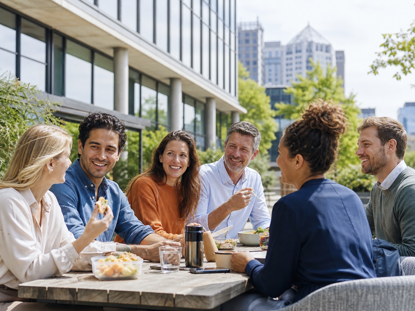 Collega’s lunchen samen op het terras