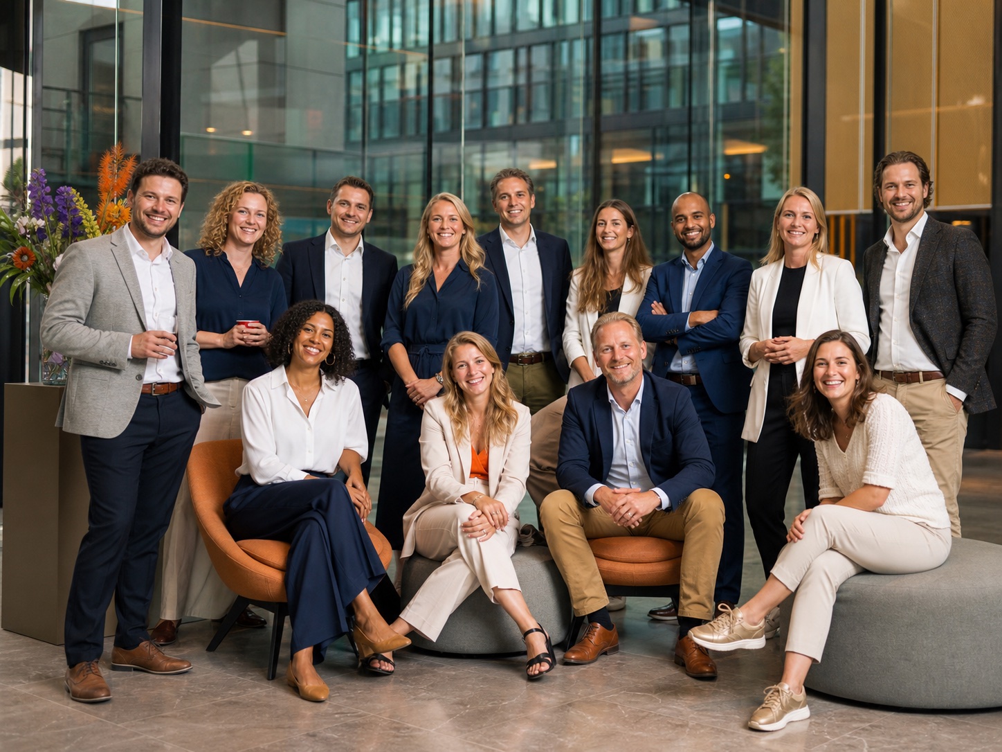 Een gezamenlijk teammoment in een modern kantoor